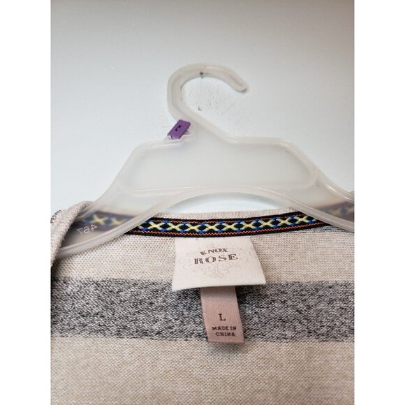 Knox Rose Womens L Cardigan Open Front Long Sleeve Gray Stripe Waterfall Stretch - Picture 5 of 6